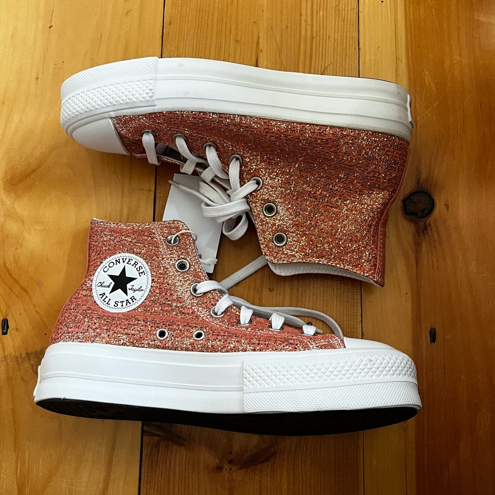 Converse Glitter High-Top Sneakers - Orange and White